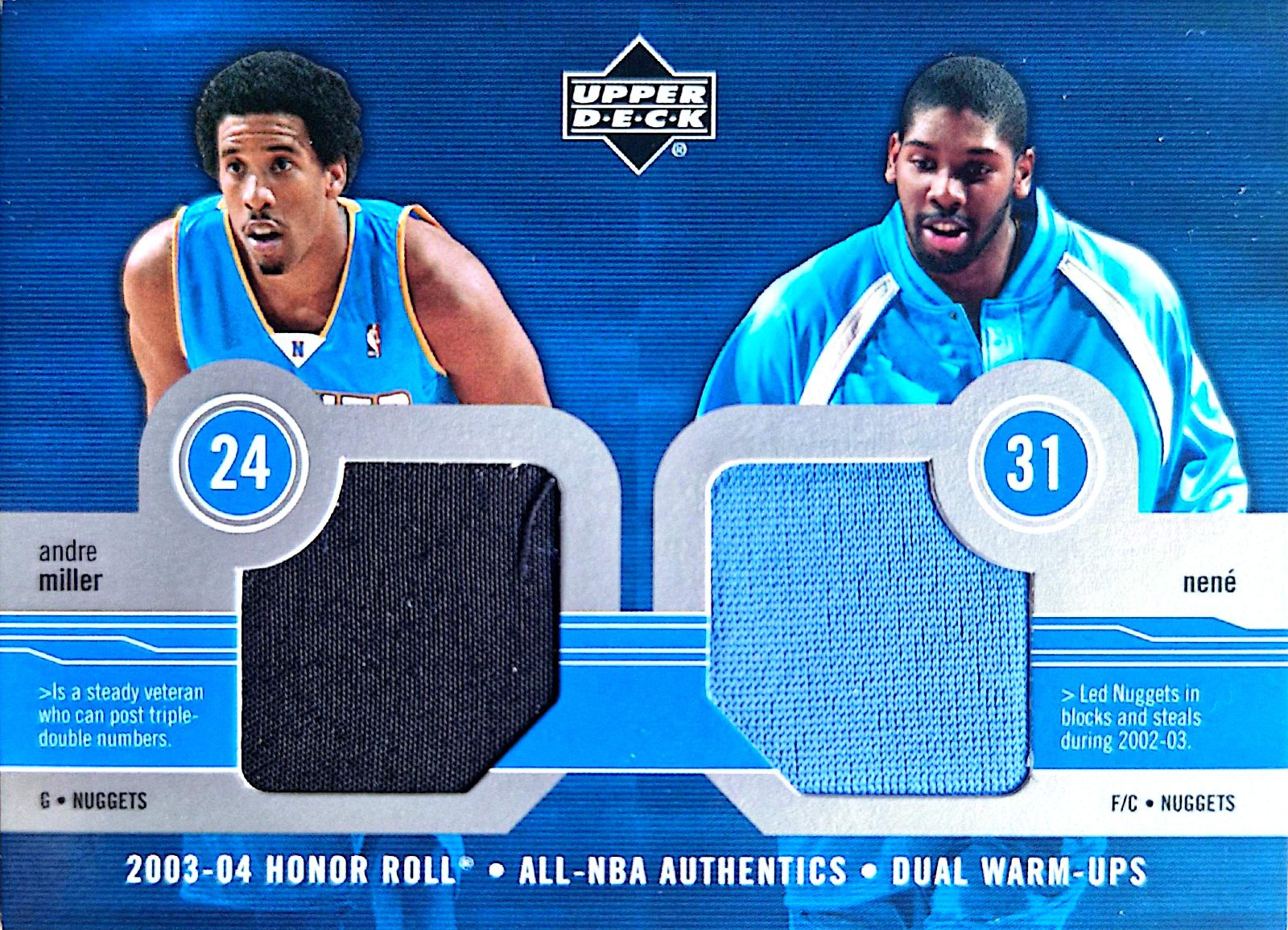 Andre Miller y Nenê Upper Deck Honor Roll All-NBA Authentics Dual Warm-Ups 2003-04 Parche Game-Used