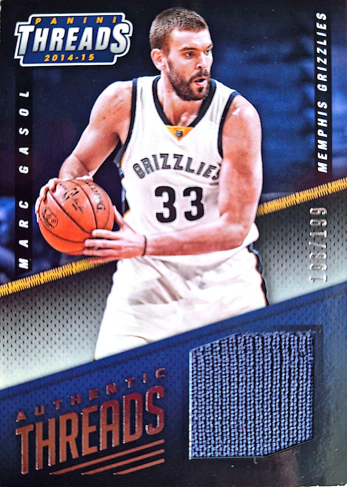 Marc Gasol Panini Threads Authentic Threads 2014-15 Parche Game-Used /199
