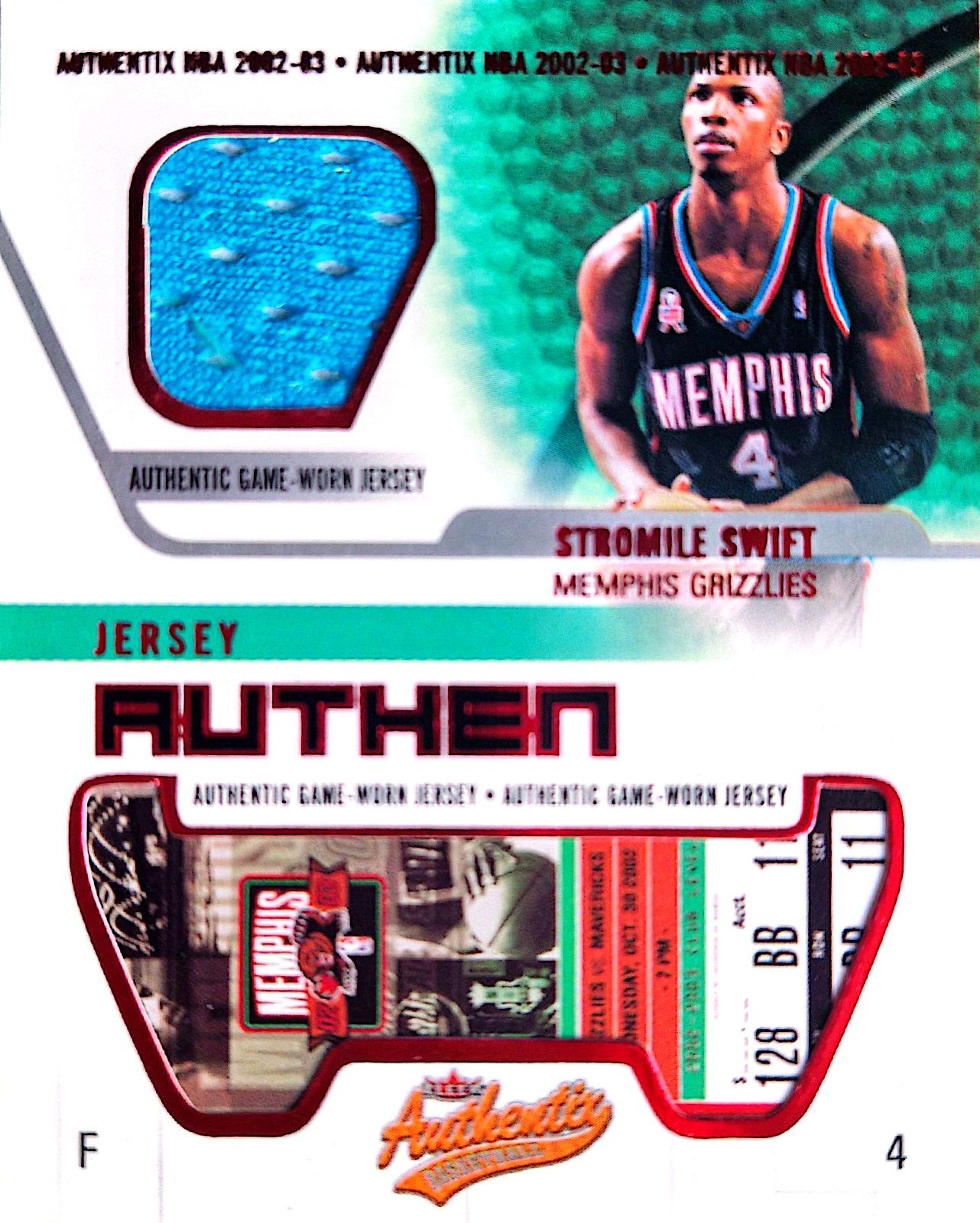 Stromile Swift Fleer Authentix 2002-03 Parche Game-Used
