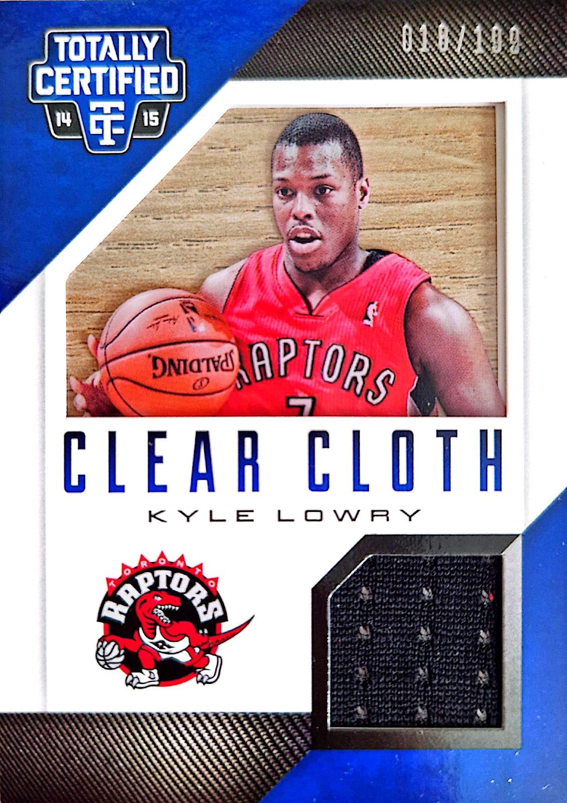 Kyle Lowry Panini Totally Certified Clear Cloth 2014-15 Parche Game-Used /199